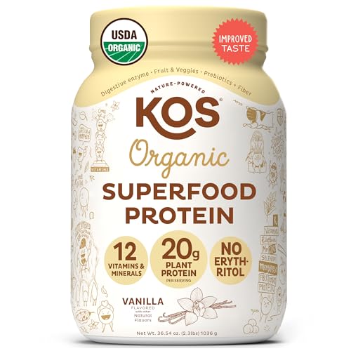 KOS Vegan Protein Powder - Vanilla Flavor, 20g Protein, USDA Organic, 28 Servings