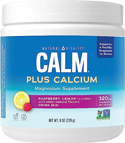 Natural Vitality CALM Magnesium Drink Mix - Anti-Stress, Calcium Boost, Raspberry Lemon - 8oz