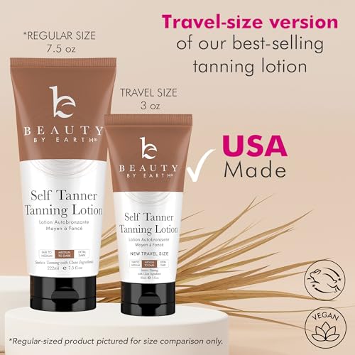 Natural Tanning Lotion - Gradual Color, Non-Toxic Ingredients, Travel Size - Medium to Dark