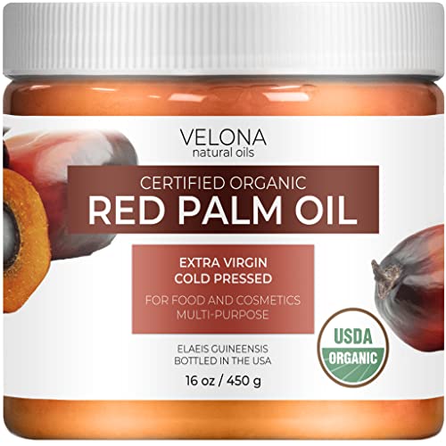 Velona Organic Red Palm Oil - Hydrating, Nourishing for Skin & Hair, 16 Fl Oz Jar