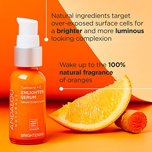 Andalou Naturals Face Serum - Brightens Skin Tone, Anti-Aging with Vitamin C & Turmeric - 1.1 Fl Oz