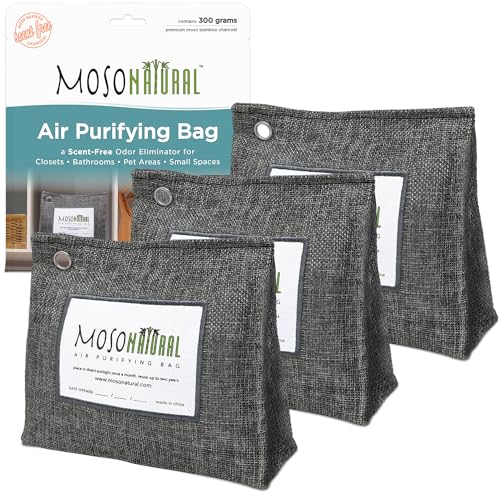 Moso Natural Air Purifying Bag - Odor Eliminator, Bamboo Charcoal, Unscented - 300g (3 Pack)