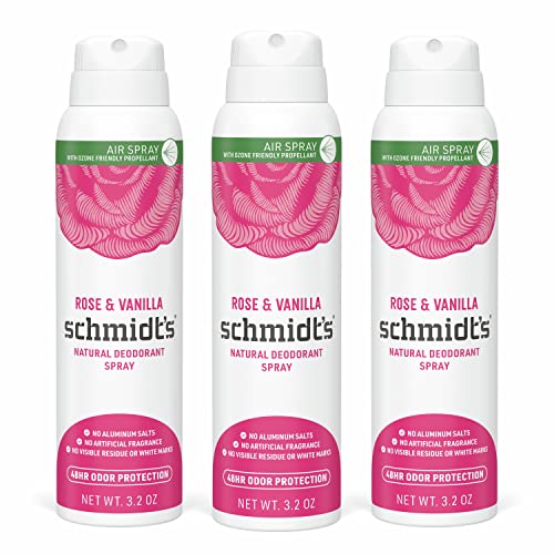 Schmidt's Natural Deodorant Spray - 48-Hour Odor Protection, No Aluminum, Rose & Vanilla - 3.2oz