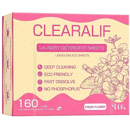 CLEARALIF Laundry Detergent Sheets - Powerful Clean, Gentle on Skin, Fresh Flower - 80 Sheets