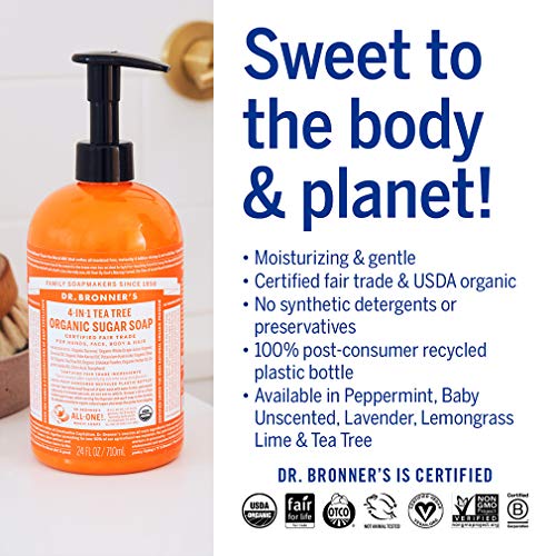 Dr. Bronner's Organic Sugar Soap - Cleanses & Nourishes with Fair Trade Ingredients - 24oz