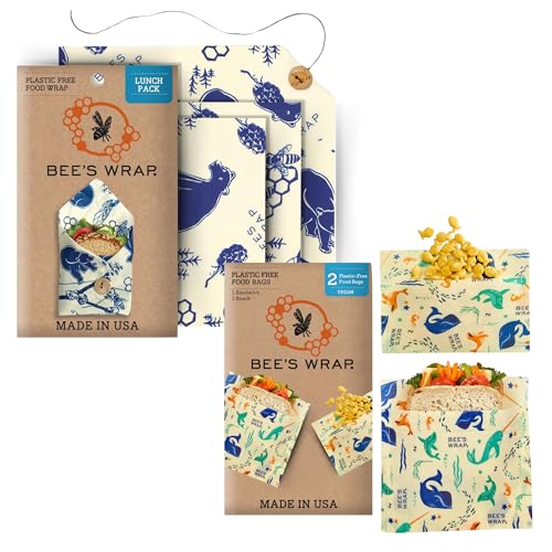 Bee's Wrap Back to School Bundle - Vegan Food Storage, Reusable Wraps & Bags, Assorted Sizes