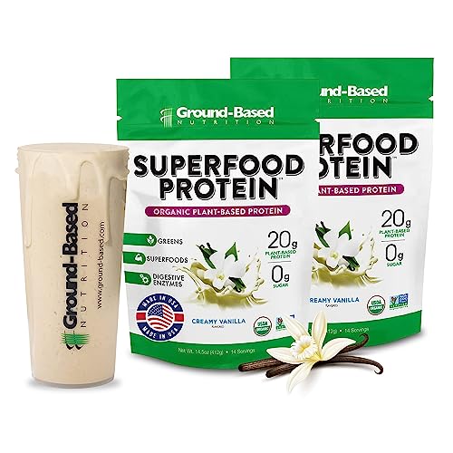 Superfood Protein Plant-Based Powder - 20g Protein, Organic, Non-GMO, Creamy Vanilla - 28 Servings