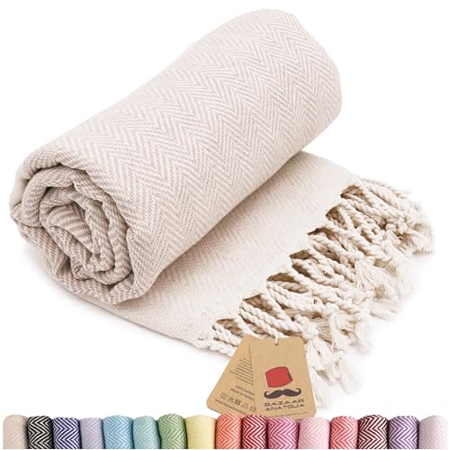 Bazaar Anatolia Turkish Towel - Quick Dry, Sand Free, OEKO-TEX Certified - 71x39 Inch, Beige