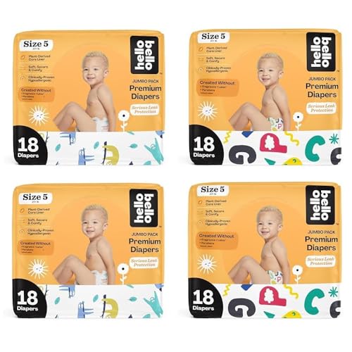 Hello Bello Premium Baby Diapers - Extra-Absorbent, Hypoallergenic, Plant-Based - 72 Count