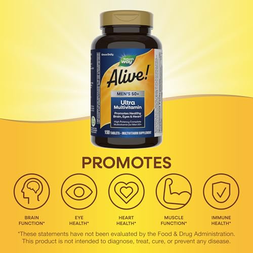 Nature's Way Alive! Men's 50+ Multivitamin - Supports Brain, Heart & Eye Health - 150 Tablets