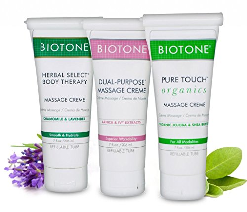 BIOTONE Top Picks Massage Creme Set - Hydrate & Refresh, 3 Refillable 7oz Tubes