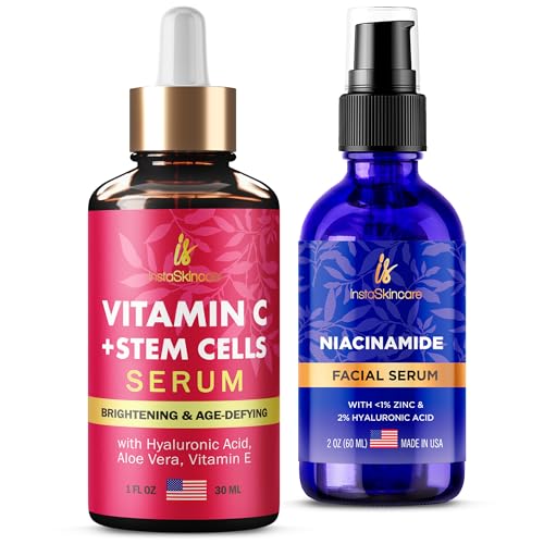 InstaSkincare Niacinamide & Vitamin C Face Serum - Revitalizes, Hydrates, 2oz & 1oz