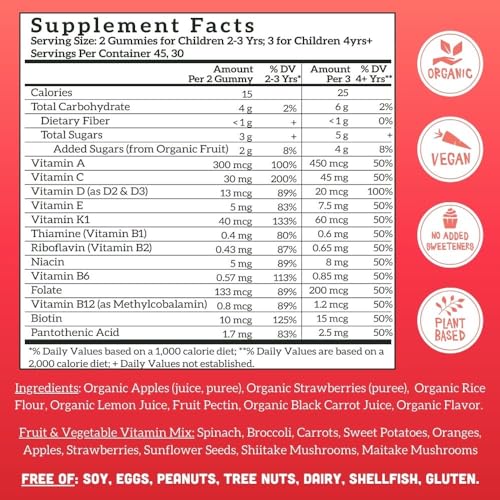 Llama Naturals Multivitamin Gummies - Supports Kids’ Development, Organic & Vegan - 90 ct Strawberry