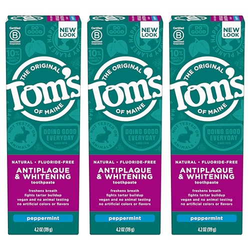 Tom's of Maine Toothpaste - Fluoride-Free Antiplaque, Whitening, Peppermint - 3-Pack, 4.2 oz