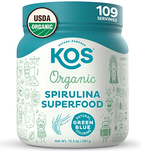 KOS Organic Spirulina Powder - USDA Certified, Nutrient-Dense Superfood for Smoothies - 13.5oz