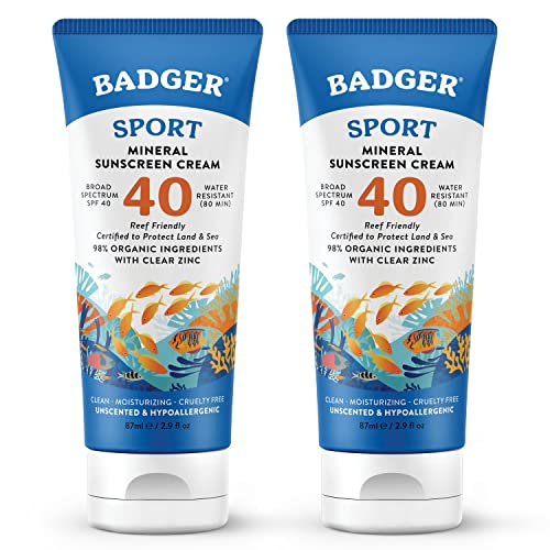 Badger Sunscreen - SPF 40, Broad Spectrum Protection, 98% Organic Ingredients - 2.9 fl oz (2 Pack)