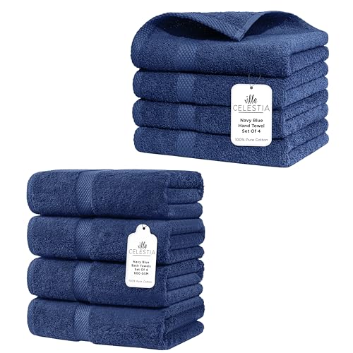 Premium 100% Cotton Towel Set - Soft, Ultra-Absorbent, OEKO-TEX Certified - 4 Bath & 4 Hand Towels