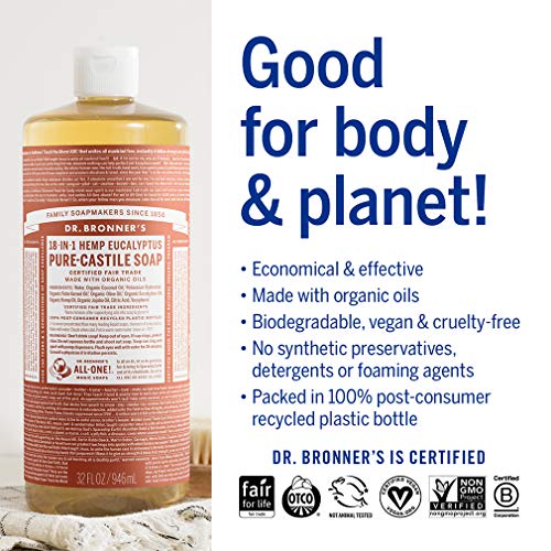 Dr. Bronner's Body Soap - Organic Oils, Fair Trade Ingredients, Vegan - Eucalyptus, 32oz 2-Pack