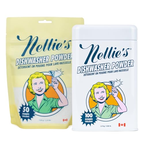 Nellie's Dishwasher Powder Bundle - Grease-Busting, Plant-Based Formula - 50 & 100 Scoops