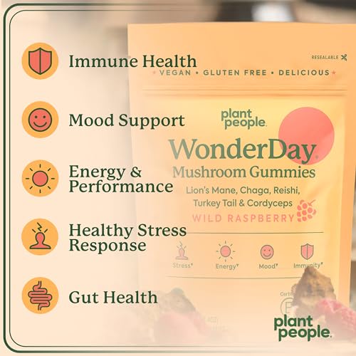 Plant People WonderDay Mushroom Gummies - Boost Mood & Immunity, Vegan, 60 Count