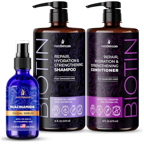 InstaSkincare Biotin Shampoo & Conditioner Set - Nourishes & Strengthens Hair, 2oz