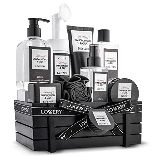 Lovery Men's Bath and Body Set - Sandalwood & Oak Infused Essentials, Gift-Ready - 10 Items