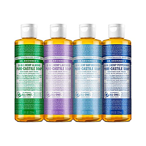 Dr. Bronner's Body Soap Variety Pack - Organic Oils, 18-in-1 Uses, 4 Scents - 32oz Total