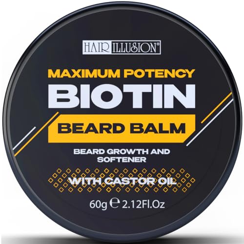 Hair Illusion Biotin Beard Balm - Promotes Growth, Softens & Conditions - 100% Natural Ingredients