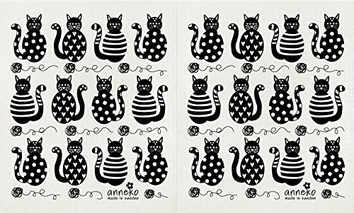 Trendy Tripper Anneko Swedish Dishcloth - Super Absorbent, Biodegradable, 2-Pack Black Cats