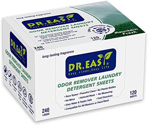 DR.EASY Laundry Detergent Sheets - Odor Eliminator, Biodegradable, Safe for Pets - 240 Loads