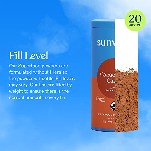 Sunwink Cacao Clarity Mushroom Supplement - Energy & Focus with Organic Superfoods - 20 Servings