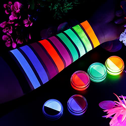 ecofavor Body Paint - Vibrant UV Glow, Non-Toxic & Hypoallergenic, 10 Bright Colors - 5 Cake Set