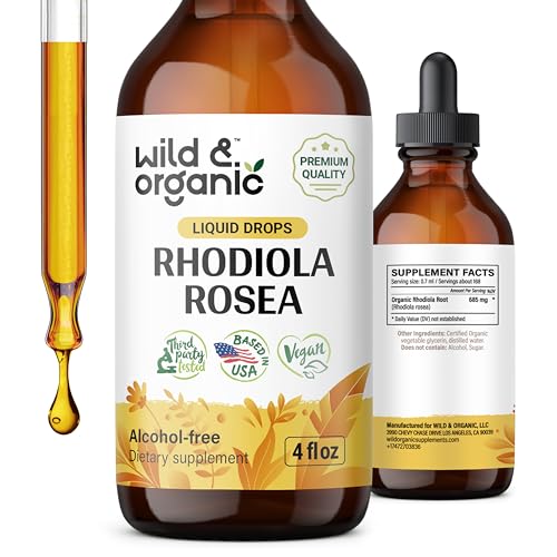 Wild & Organic Rhodiola Rosea Tincture - Mood Support, Vegan & Alcohol-Free - 4 fl oz