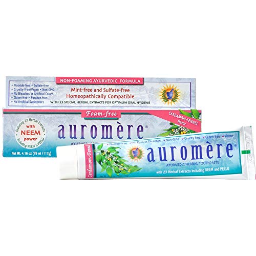 Auromere Ayurvedic Toothpaste - Cardamom-Fennel Flavor, Vegan, Non-GMO, Fluoride-Free - 4.16oz