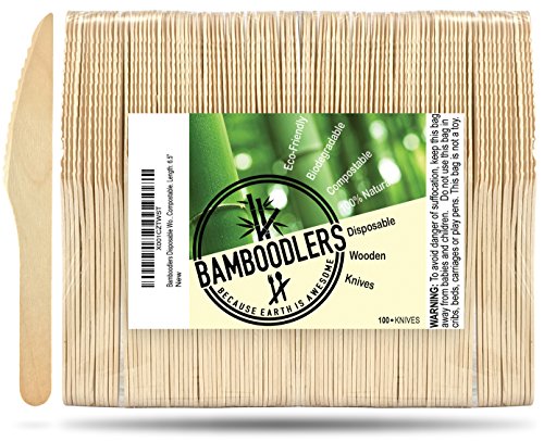 BAMBOODLERS Wooden Knives - Non-Toxic, Stylish, Biodegradable - Pack of 100, 6.5” Knives