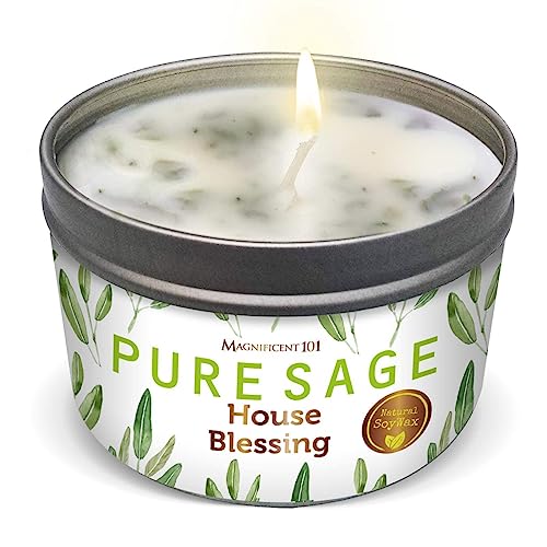 Magnificent 101 Pure White Sage Candle - Cleanses Energy & Enhances Focus - 6oz, 35 Hour Burn