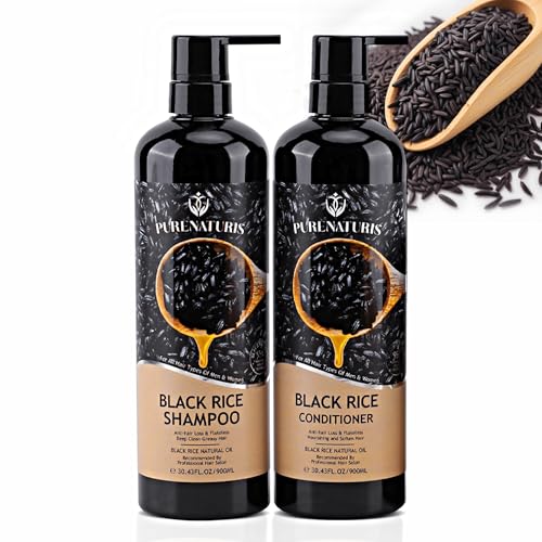 PureNaturis Black Rice Water Hair Care Set - Nourishing Growth Formula, Damage Repair - 16oz