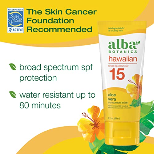 Alba Botanica Sunscreen Lotion - Broad Spectrum SPF 15, Water Resistant, Vegan - 3 fl oz