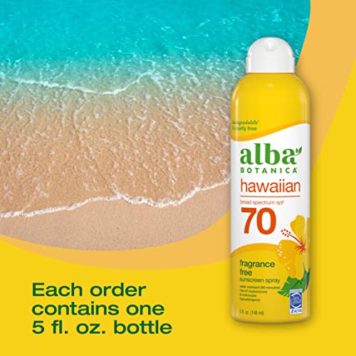 Alba Botanica Sunscreen Spray - Broad Spectrum SPF 70, Water Resistant, Hawaiian Coconut - 5oz