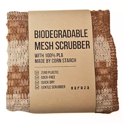 VARUZA Dish Sponge - Biodegradable, Quick-Dry Mesh, Non-Scratch, Natural Kraft - 2 Pack