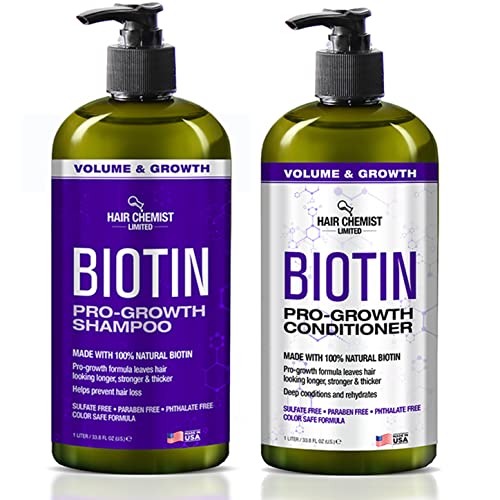 Hair Chemist Biotin Pro-Growth Shampoo & Conditioner Set - Promotes Healthy Growth - 33.8oz Each