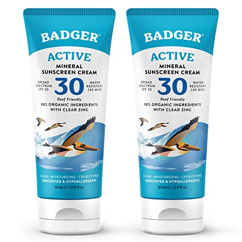 Badger Mineral Sunscreen SPF 30 - Broad Spectrum, 98% Organic, Reef Safe - 2.9 fl oz (2 Pack)