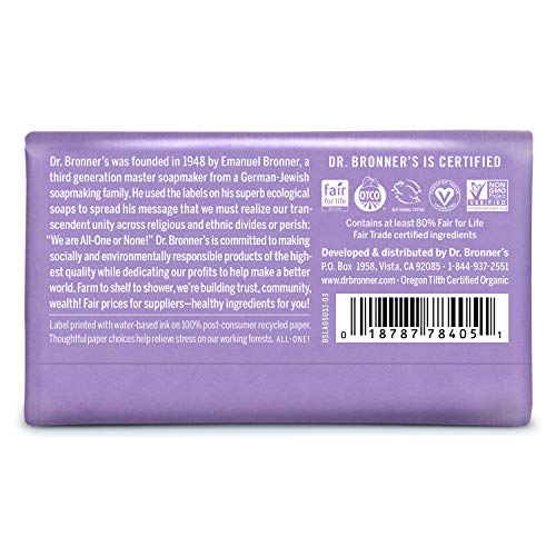 Dr. Bronner's Body Soap - Gentle Moisturizing Cleanser with Organic Oils - Lavender, 5oz, 6-Pack