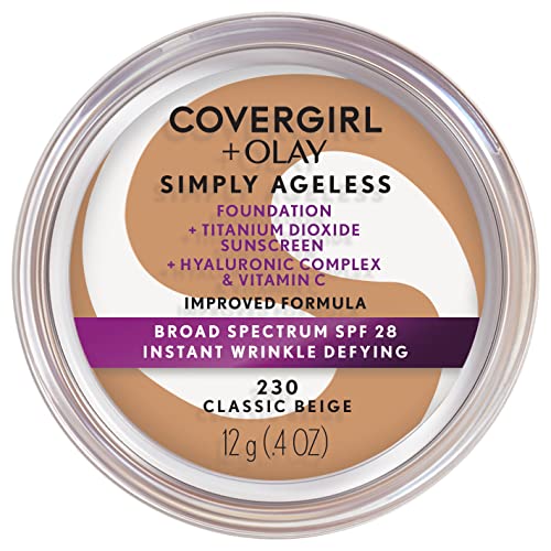 COVERGIRL & Olay Foundation - Anti-Aging, SPF 28 Protection, Cruelty-Free - Classic Beige, 0.4 Fl Oz