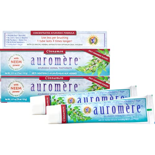 Auromere Ayurvedic Toothpaste - Spicy Cinnamon Flavor, Vegan, Non-GMO - 2 Pack, 3.57 oz