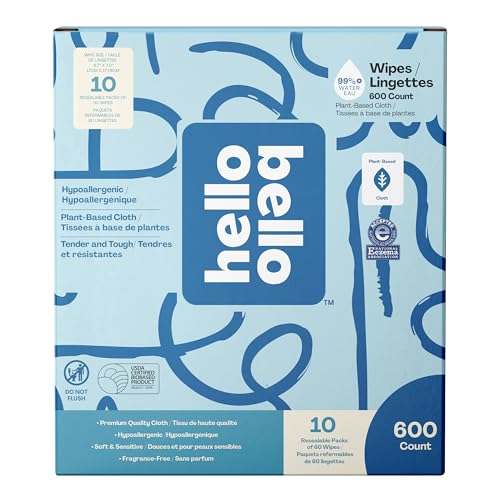 Hello Bello Baby Wipes - Gentle Plant-Based Cleansing, Hypoallergenic, 600 Count