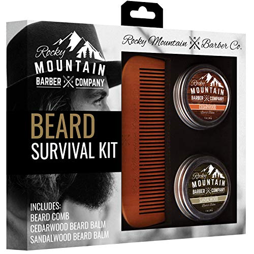 Rocky Mountain Barber Company Beard Care Kit - Natural Balms & Pearwood Comb, 1oz Each