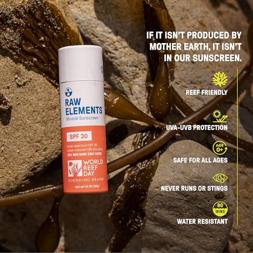 Raw Elements Sunscreen Stick - SPF 30, Non-Nano Zinc Oxide, Moisturizing, 1 oz