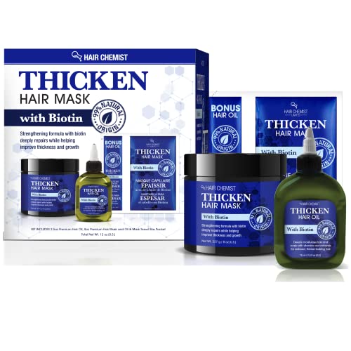 Hair Chemist Hair Care Set - Promotes Hair Growth, Thickening Mask & Oil, 3-Piece Kit