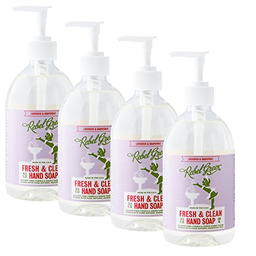 Rebel Green Hand Soap - Lavender & Grapefruit Aroma, Sulfate Free - 16.9oz, Pack of 4